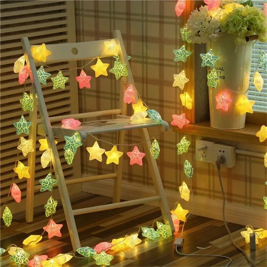 Creative 10/20 LED Crack Star String Lights Battery Powered Christmas Garland Fairy Lights for Home Party Wedding Bedroom Decor