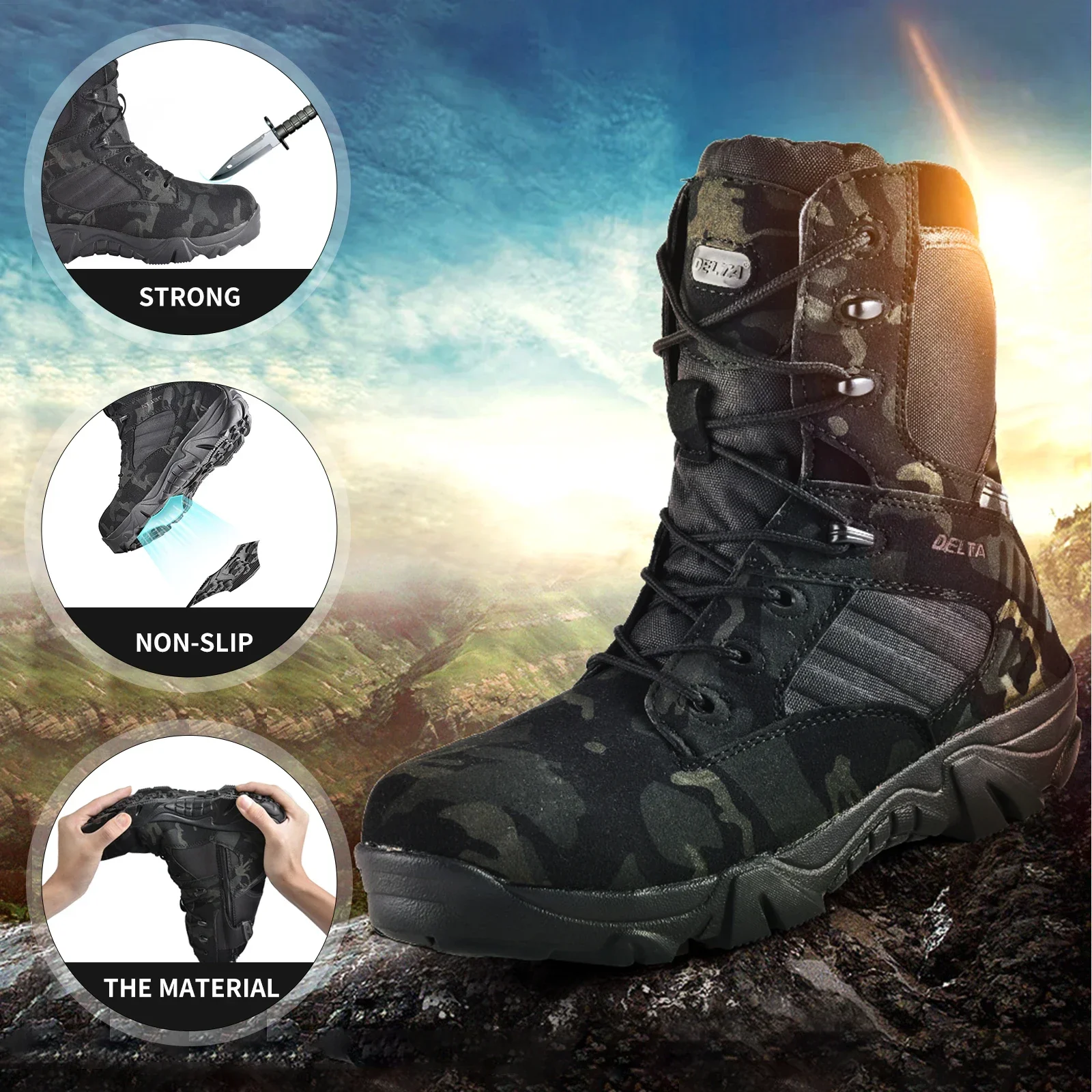 Botas tácticas de invierno de cuero para hombre - desierto resistente - imagen 4