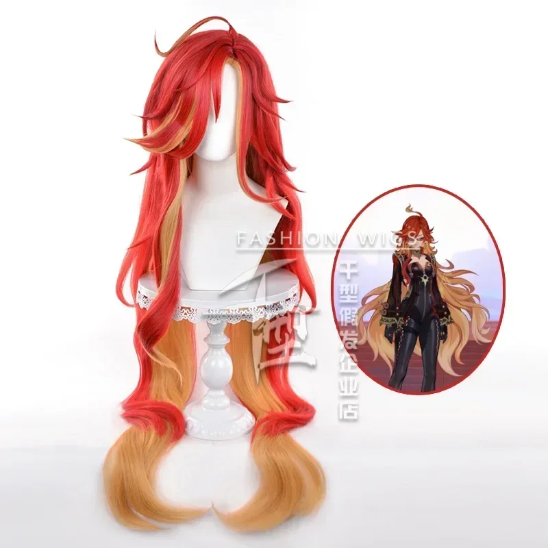 Game Genshin Impact Mavuika Cosplay Wig 90cm Long Red Mixed Yellow Color Wigs Heat Resistant Wig