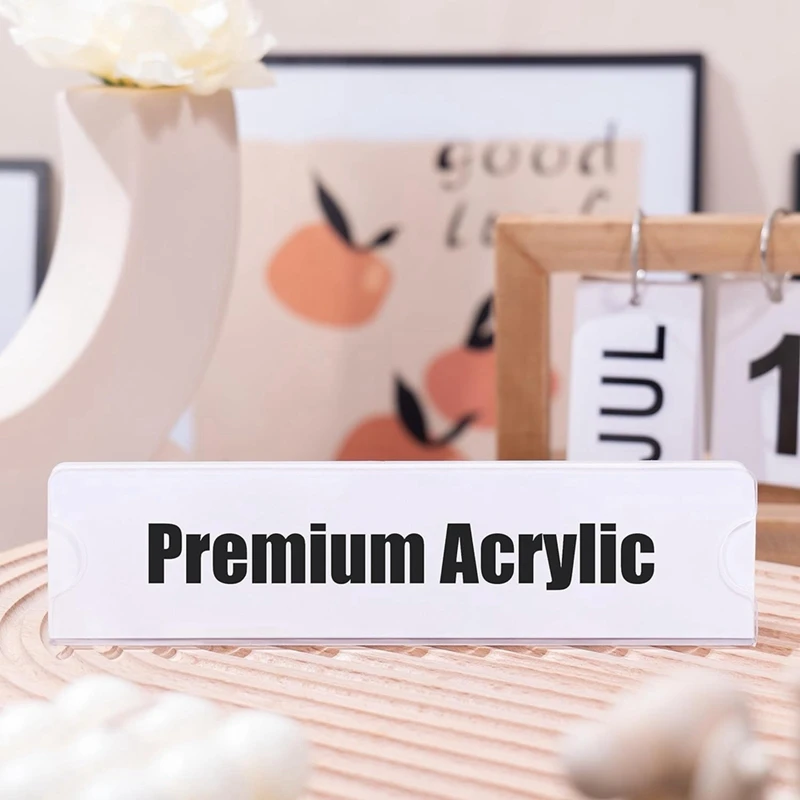 Premium Name Plate Holder Clear Acrylic Plastic Sign Holder 2X8 Inch, Frame Wall Name Plates For Office, Home