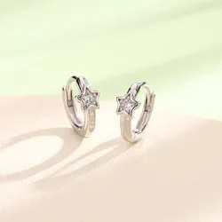 Fashion Simple Inlaid Zircon Star Hoop Earring for Women Silver Color Versatile Ear Buckle Party Jewelry Accessories Gift