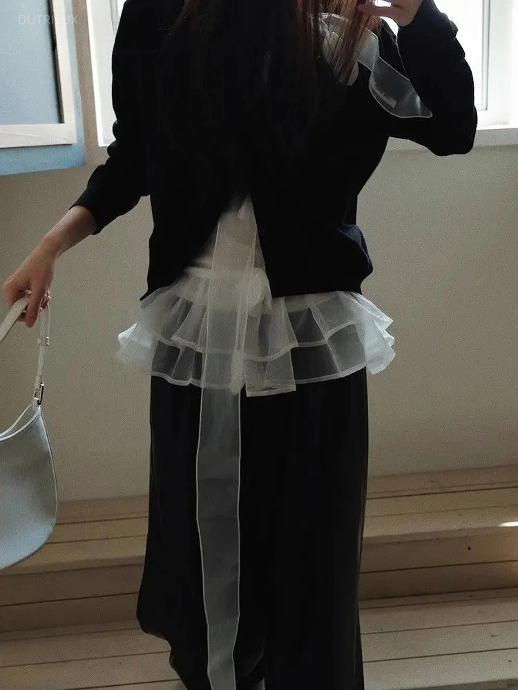 High Waist Solid All-match Mesh Fart Curtain Fold Through Ball Gown Mujer Faldas Personalized Lovely Fresh Literary Falda