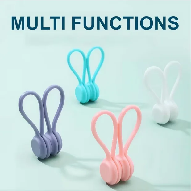 3pcs Magnetic charging cable organizer for data cables, silicone cable holder for desktop headphones, cable bundle tie strip - view 2