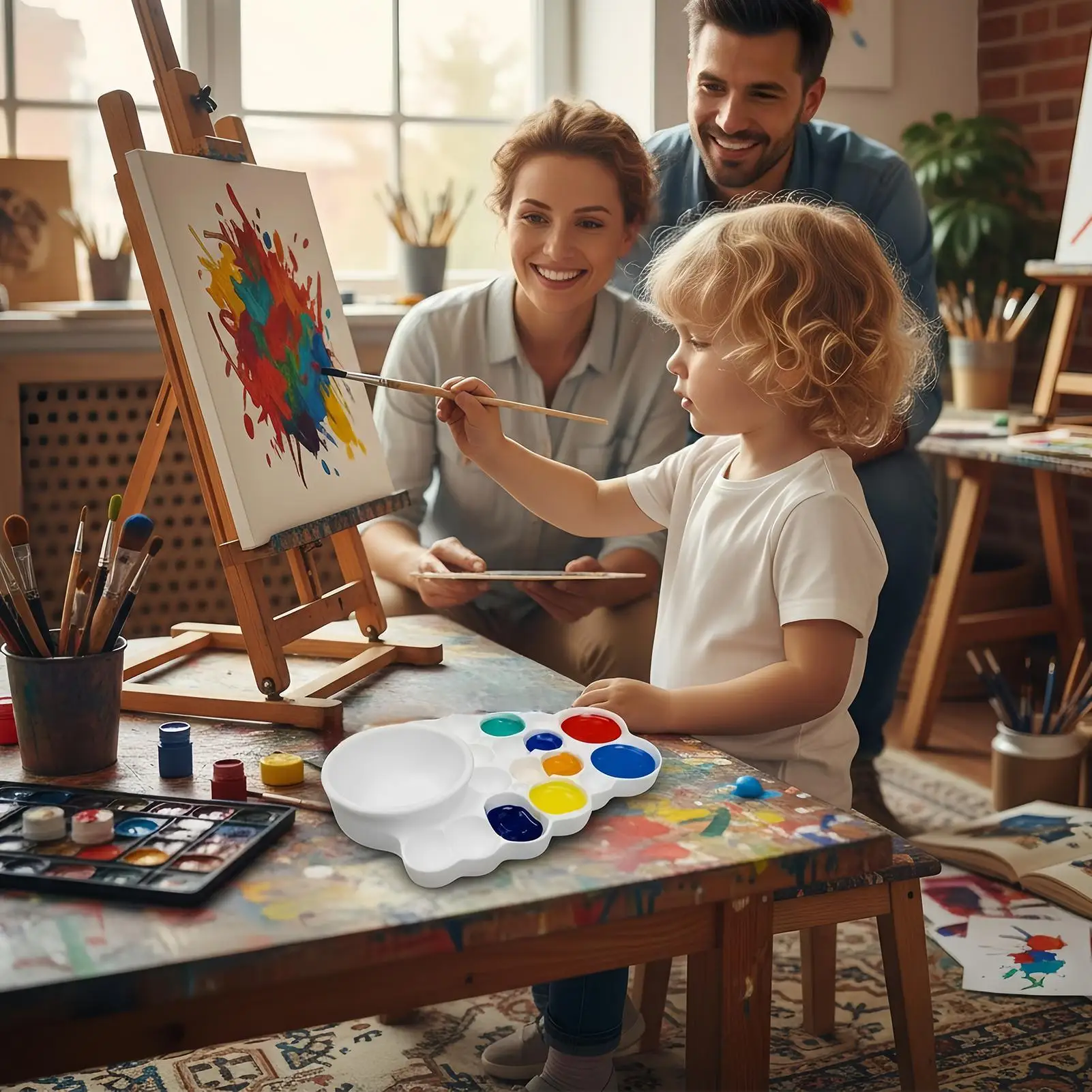 لوحة صينية الطلاء المحمولة لخلط الألوان، لوحة رسم فنية، صينية خلط الألوان المائية للأطفال والكبار والطلاب والأولاد والبنات الفنانين #1