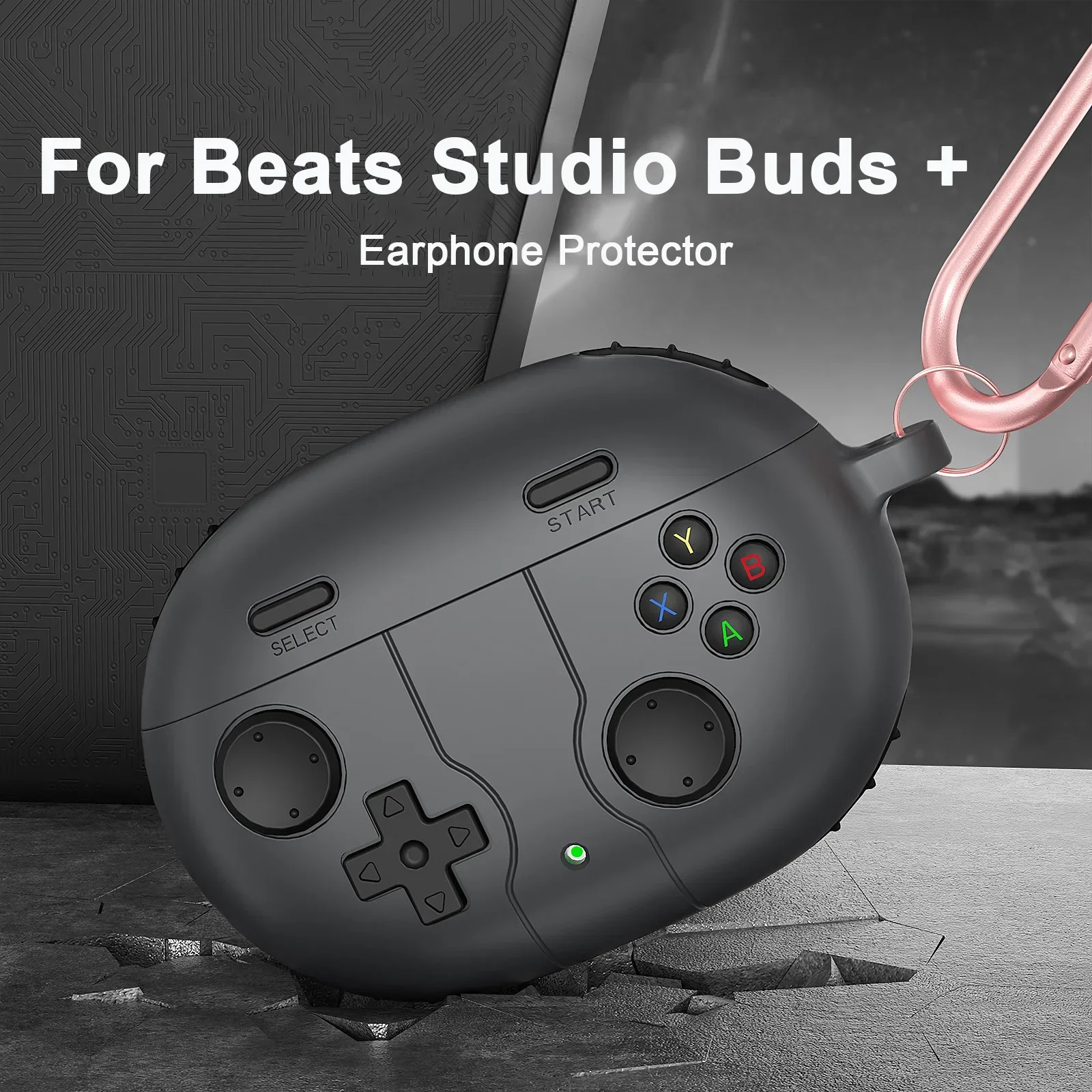 Geeignet für Beats Studio Buds/Buds Plus + Silikon-Schutzhülle, 3D-Spielekonsolen-Tastenmodell, stoßfeste Hülle mit Schlüsselanhänger