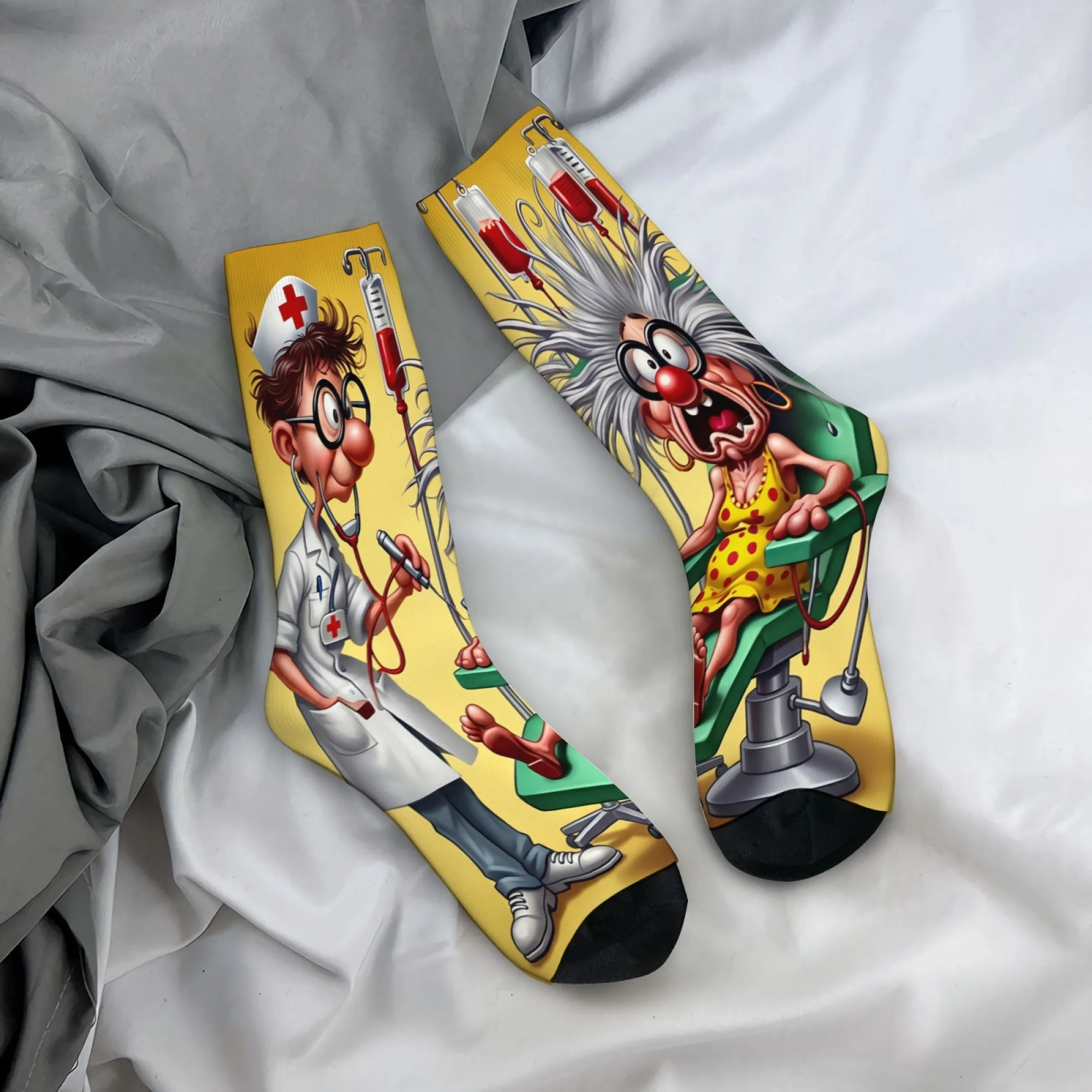 

Funny Cartoon Doctor Patient Print Men's Socks Comfortable Breathable Socks Fun Hip-hop Harajuku Sports Cycling Outdoor Socks