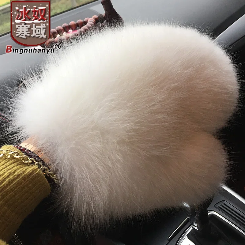 

Baby Christmas New Women Lady Girl Fashion Brand Genuine Woollen Covered Winter Gloves Mittens Artificial Fox Fur Glove