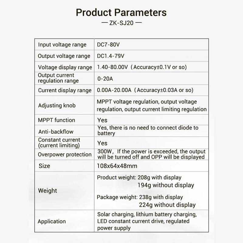 ZK-SJ20 Módulo reductor automático Módulo de fuente de alimentación Placa ajustable con pantalla LCD
