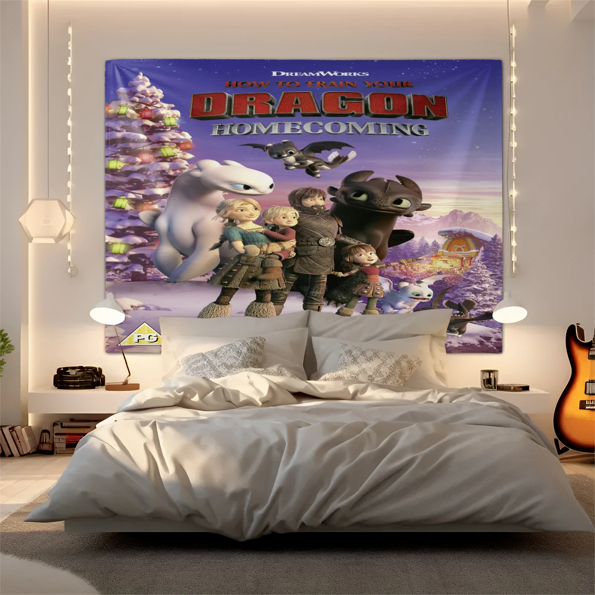 Tapiz de Cómo Entrenar a tu Dragón: Desdentado y Furia Ligera, Decoración Estética para Pared de Dormitorio o Sala de Estar, Decoración Temática de Películas