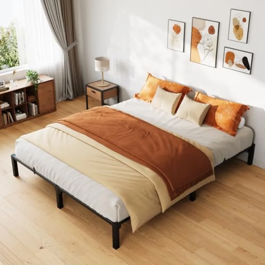 Bed Frame 10" High Platform Bed Frame Heavy Duty Steel Slat Support Size with Storage Space Support Up to 00 LBS No Screws Need