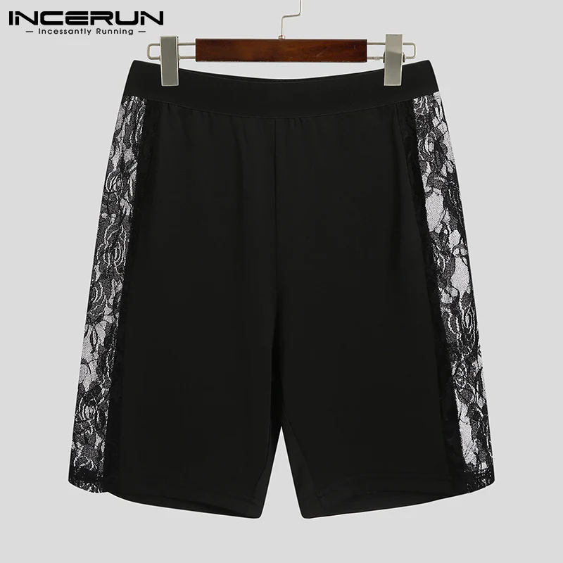 Summer Men Sleep Shorts Lace Mesh Patchwork See Through Cozy Sexy Shorts Homewear 2024 Fitness Men Sleep Bottoms INCERUN S-5XL