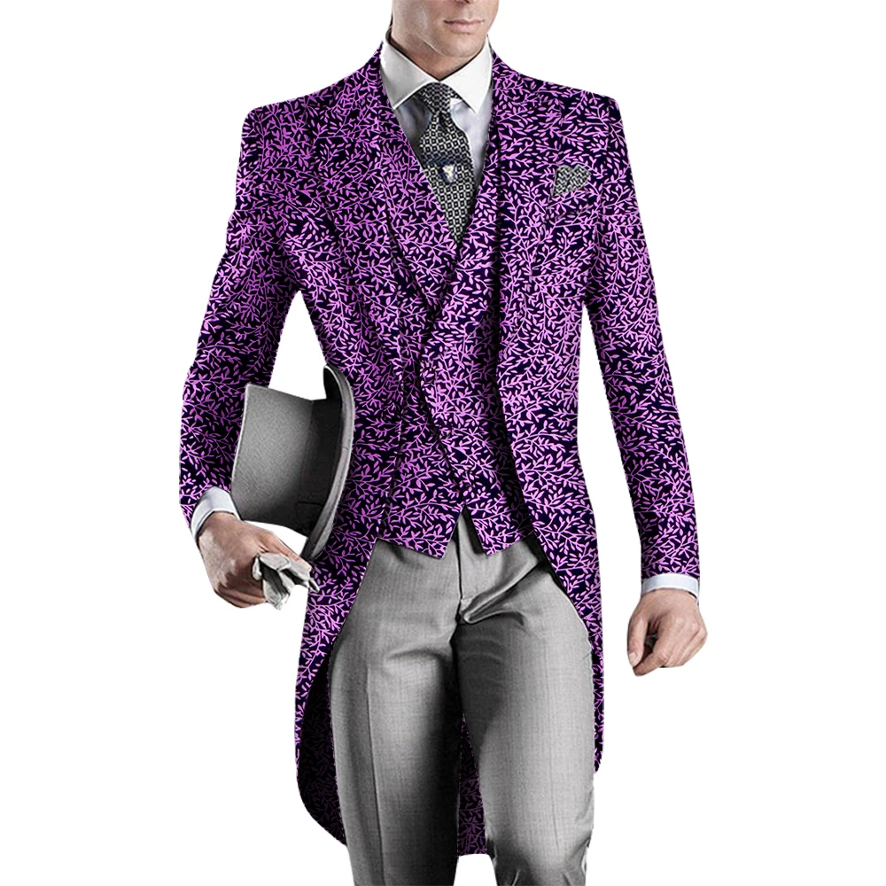 2 Pieces African Clothes for Mens African Printed Long Blazer Jacket and Vest Men Slim Suits Tailcoat Swallowtail Party WYN960