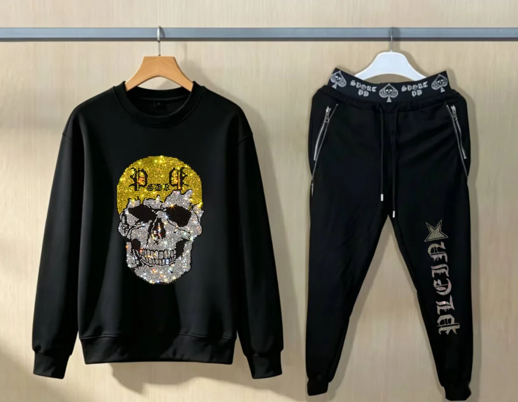 Fashion Luxury Oversize Fashion Suit hotfix rhinestone Hoodie Hip Hop Matching Outfit Men view 5