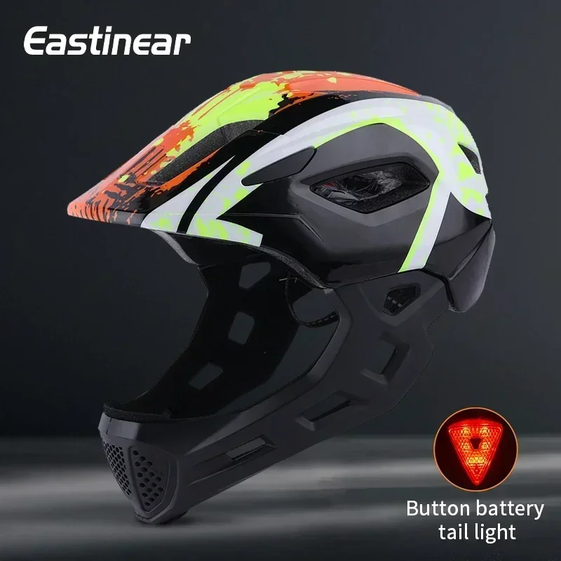 Children’s Safety Helmet with Detachable Chin Guard LED Tail Light Full Face Protection Boys Girls Balance Bike Scooter Riding