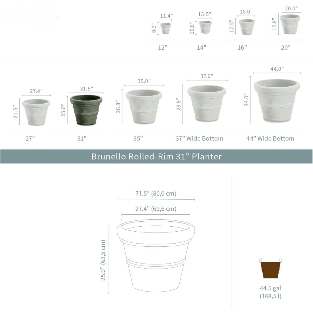 Brunello Planter, Classic Rolled Rim Planters, 31-Inch Outdoor Planter