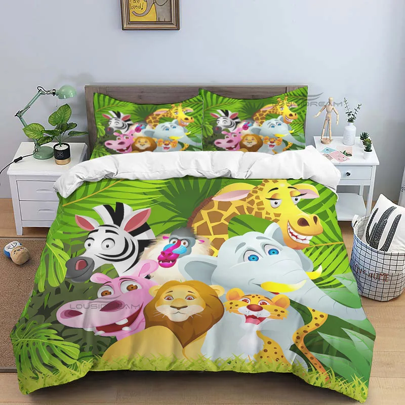 

Cute Cartoon Jungle Animals Pattern Comforter Bedding Set,Duvet Cover Bed Set Quilt Cover Pillowcase,King Queen Size Bedding Set