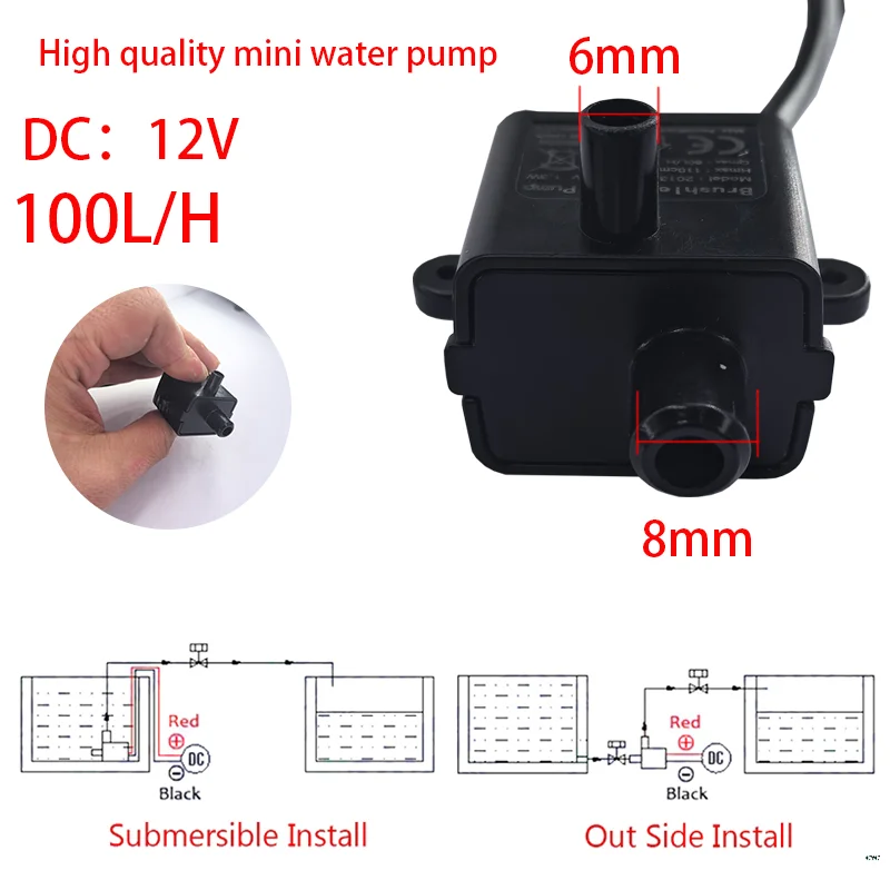 

DC 5V 12V ultra quiet mini portable DC brushless water pump 90L/H lifting 1M amphibious submersible pump