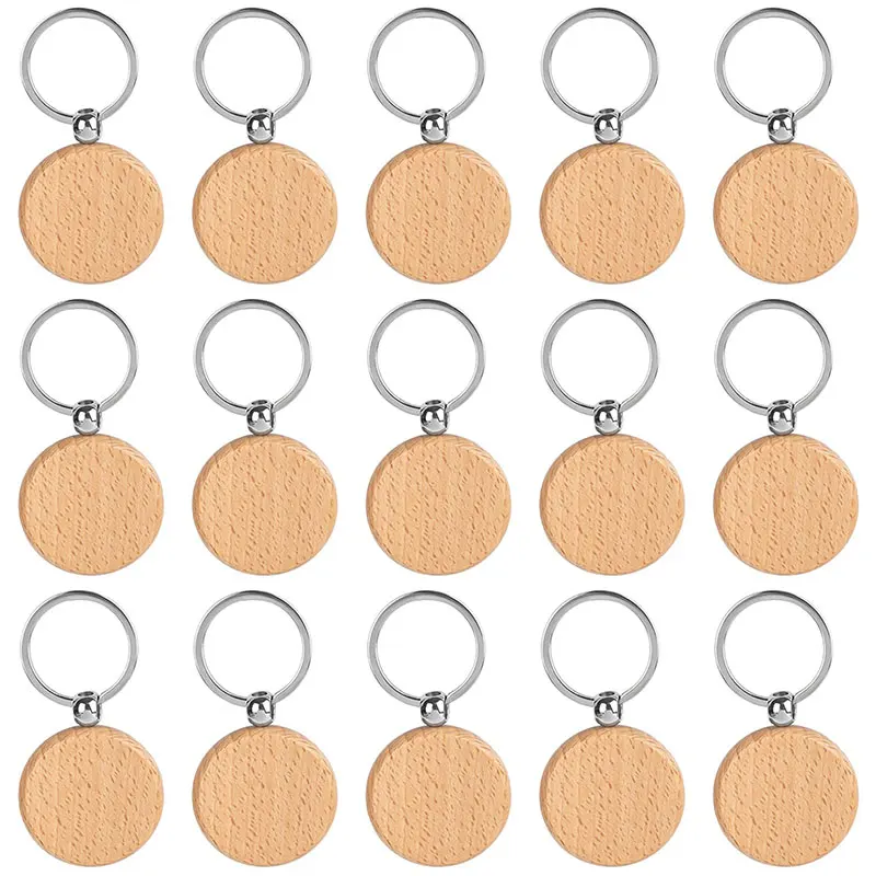 

50Pcs DIY Wood keyrings Blank Round Rectangle Heart-Shaped Wooden Key Chain Key Tags ​Key Ring Holder Accessories
