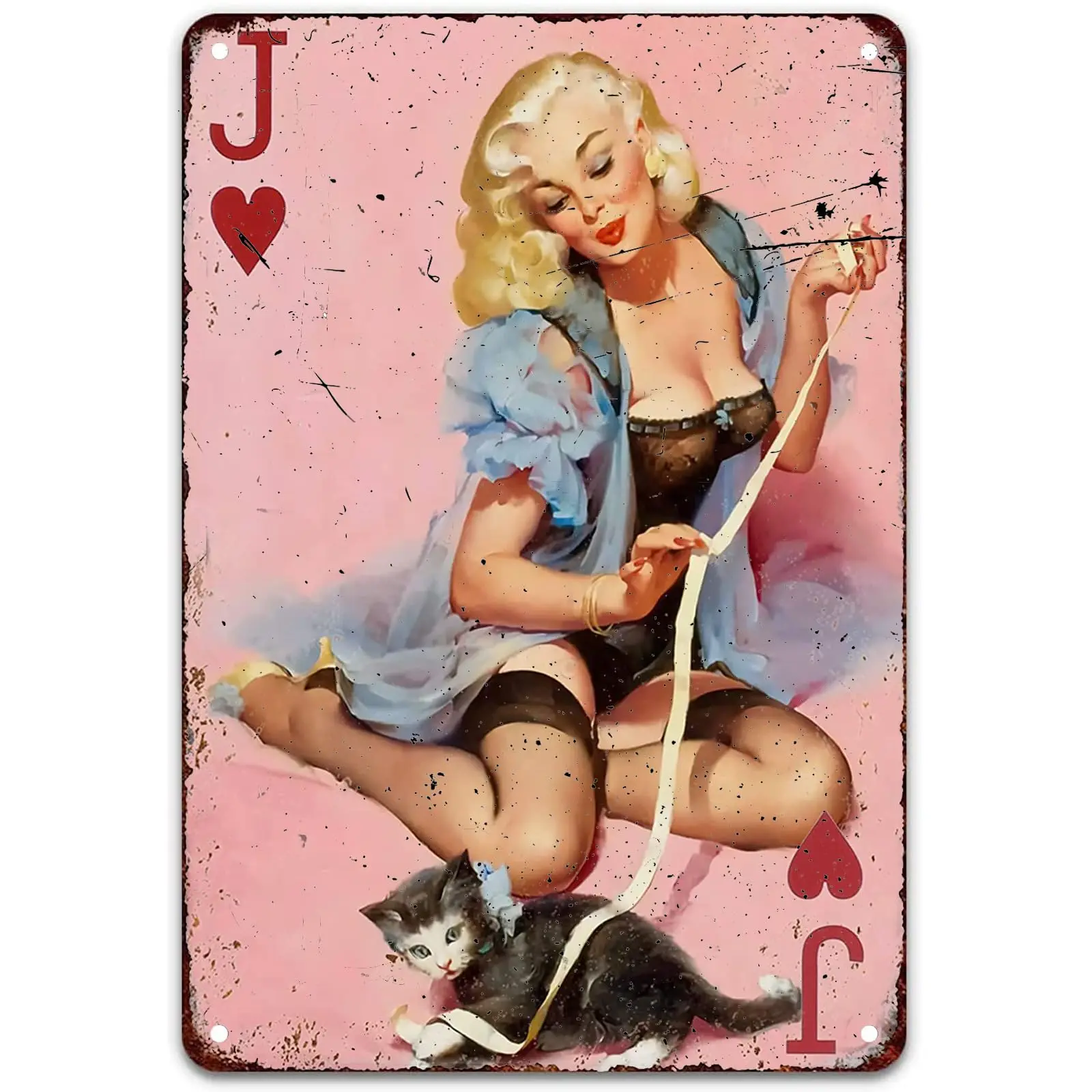 Vintage Style Metal Tin Signs 1950s Retro Pinup Girl Art Poker Girls & Cat Funny Bathroom Quotes Wall Decor Sexy Nude Women