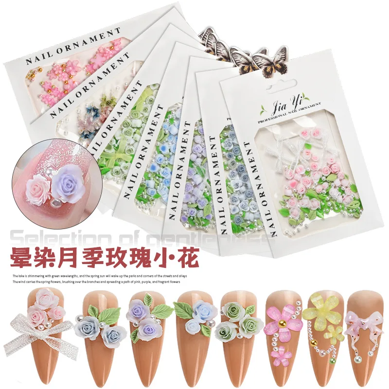 Neue Massen verkauf Nagel zubehör Perle Harz Halo Kamelie Rose 3d Nail Art Charms gemischte Größe süß elegant Temperament Schmuck