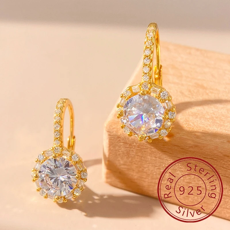 925 فضة رائع لامعة مشرق الوقت هوب أقراط للنساء المشاركة الزفاف الفاخرة عالية الجودة غرامة مجوهرات #1