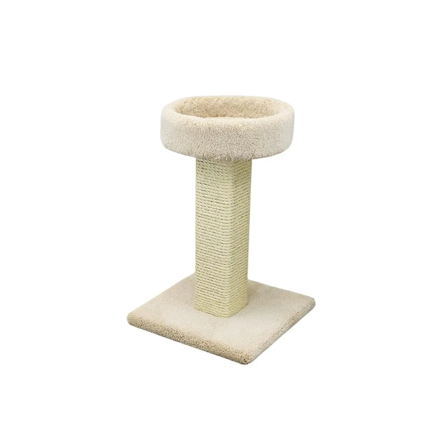 Elevated Cat Bed Scratch Post with Plush Carpet & Sisal, Compact Sleep & Play Furniture for Cats, Light Tan, Customized