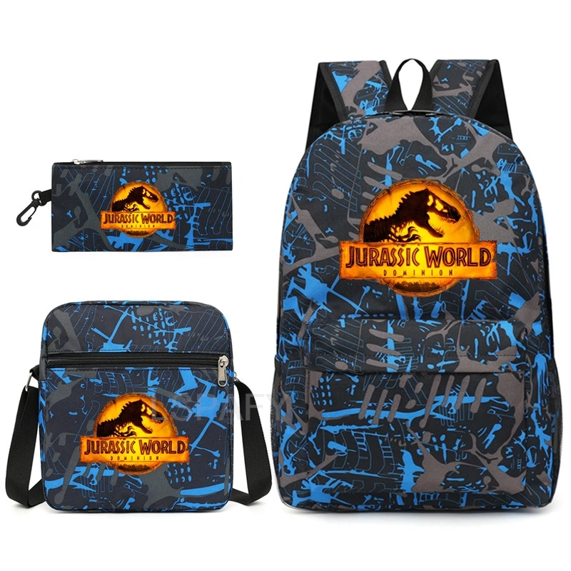 New Jurassic Park Dinosaur World 3Pcs Backpack Sets For Boy Girl Kids School Book Bags Travel Backpack Shoulder Bag Pen Bag