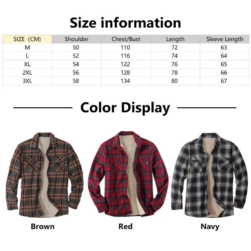 Winter Mens Sherpa Fleece Lined Warm Flannel Shirts Jacket Classic Plaid Button Up Shirt Coats