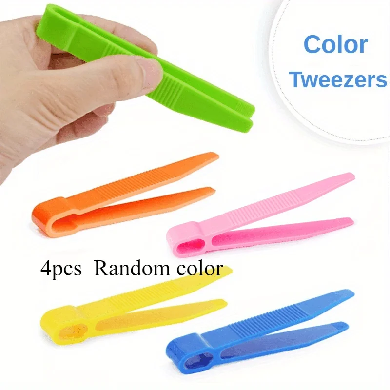 4pcs Random Color Plastic Tweezers Set, safe learning tool to develop fine motor skills for plant & insect study