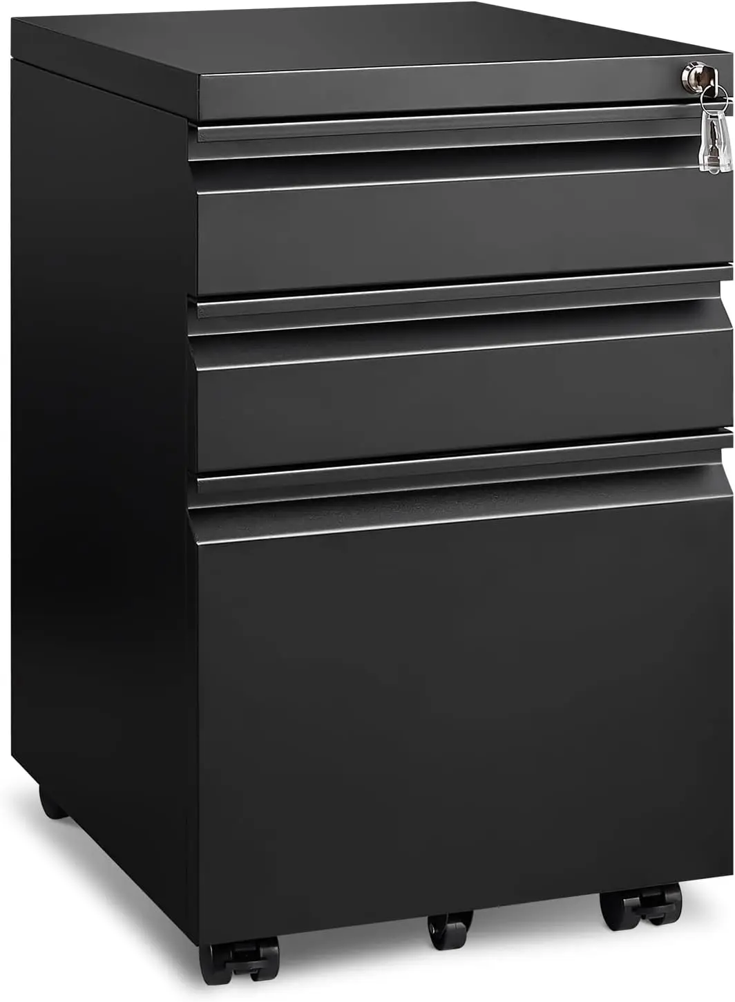 

3-drawer filing cabinet, suitable for home offices, lockable mobile filing cabinet, fully assembled except for casters, black