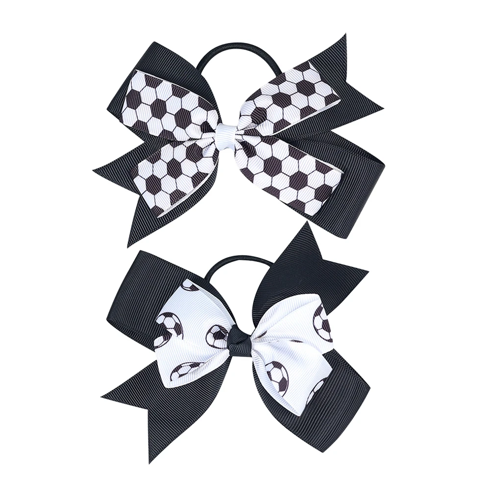 

2pcs Bows Ponytail Holders Soccer Pattern Ties For Girls Women Cute Elastic Hair Accessories Toddler Hair Styling Bows