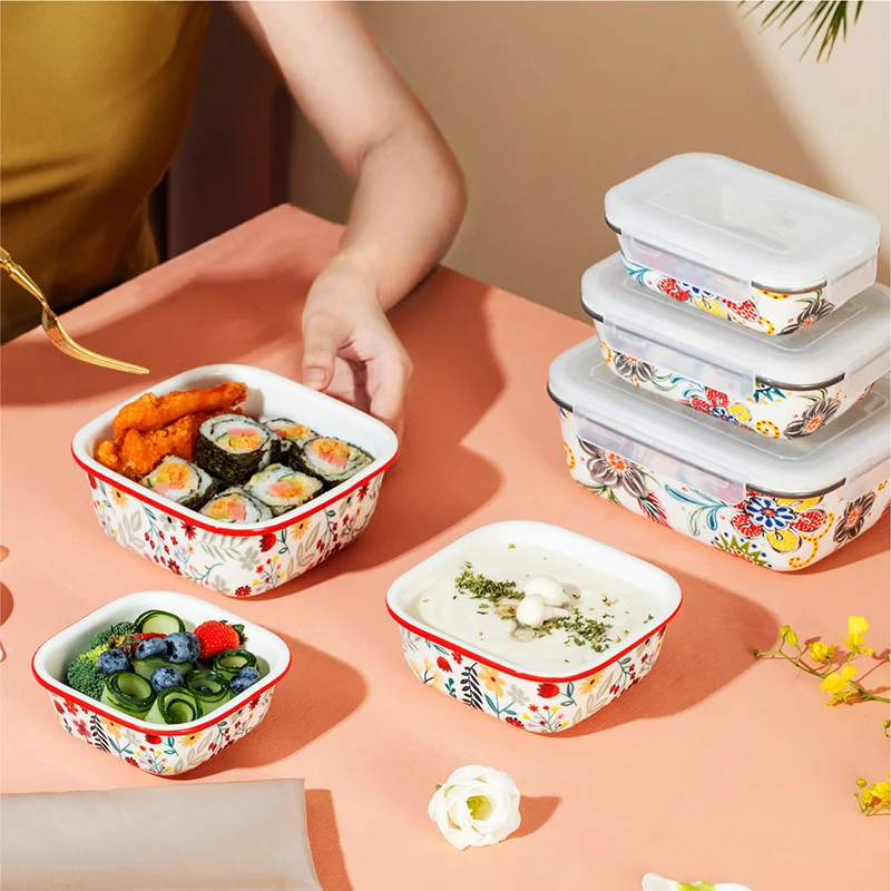 

Ceramic lunch box, preservation box, microwave oven heating, office workers with lid, bento box set, gift giving combination