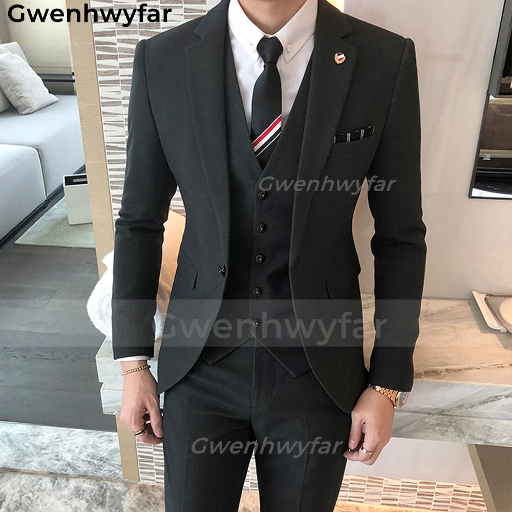 

Gwenhwyfar Slim Fit Men Suits for Dinner Party 3 Pieces Wedding Groom Tuxedo Male Fashion Business Jacket Vest With Pants