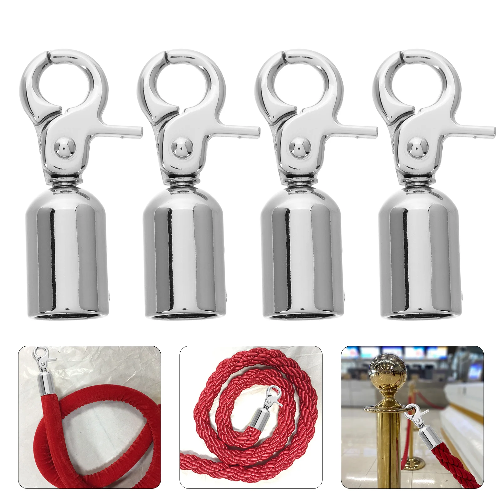 

4pcs Alloy Cord End Snap Handbag Protection Versatile Stanchions Luggage Rope Connector Dog Case Crowds Control Hook Guardrail