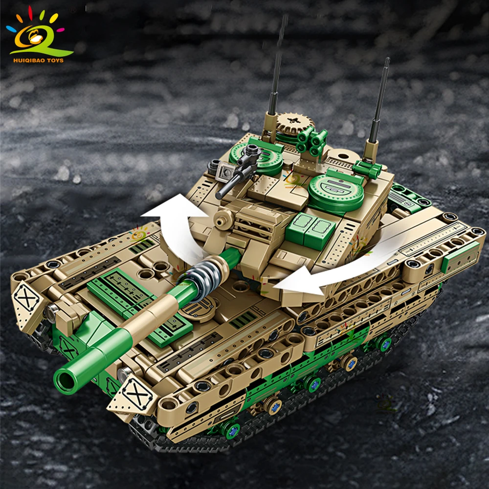 HUIQIBAO-子供のための軍事戦車ビルディングブロックセット,リモートコントロール軍用レンガおもちゃ,都市建設,子供へのギフト,rc ww2