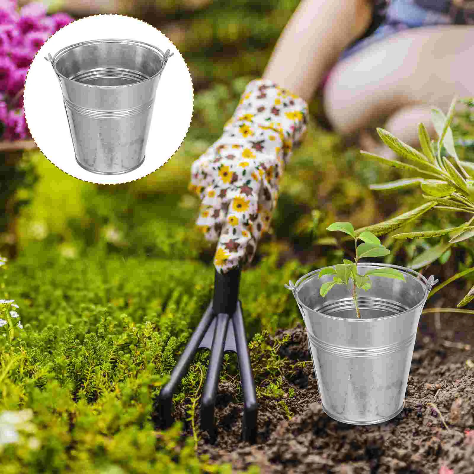 

Mini Iron Bucket 18cm Top 13cm Bottom 16 5cm Height Galvanized Steel Drum for Planting Food Storage Multi Functional Stable Base