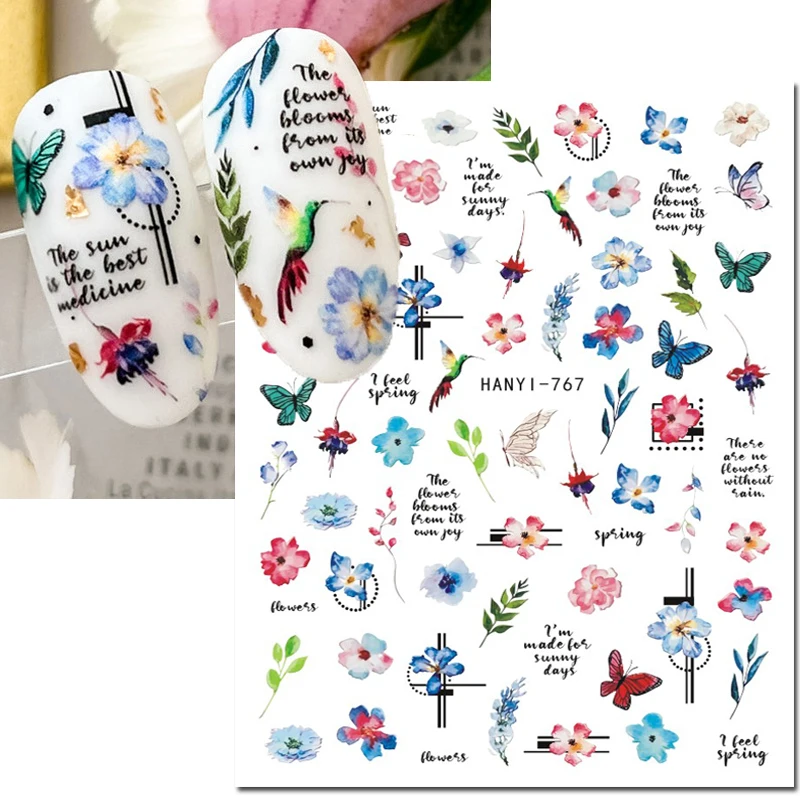 3d 네일 아트 데칼 가을 겨울 크리스마스 붉은 과일 푸른 새 솔방울 나무 꽃 네일 스티커... - 2