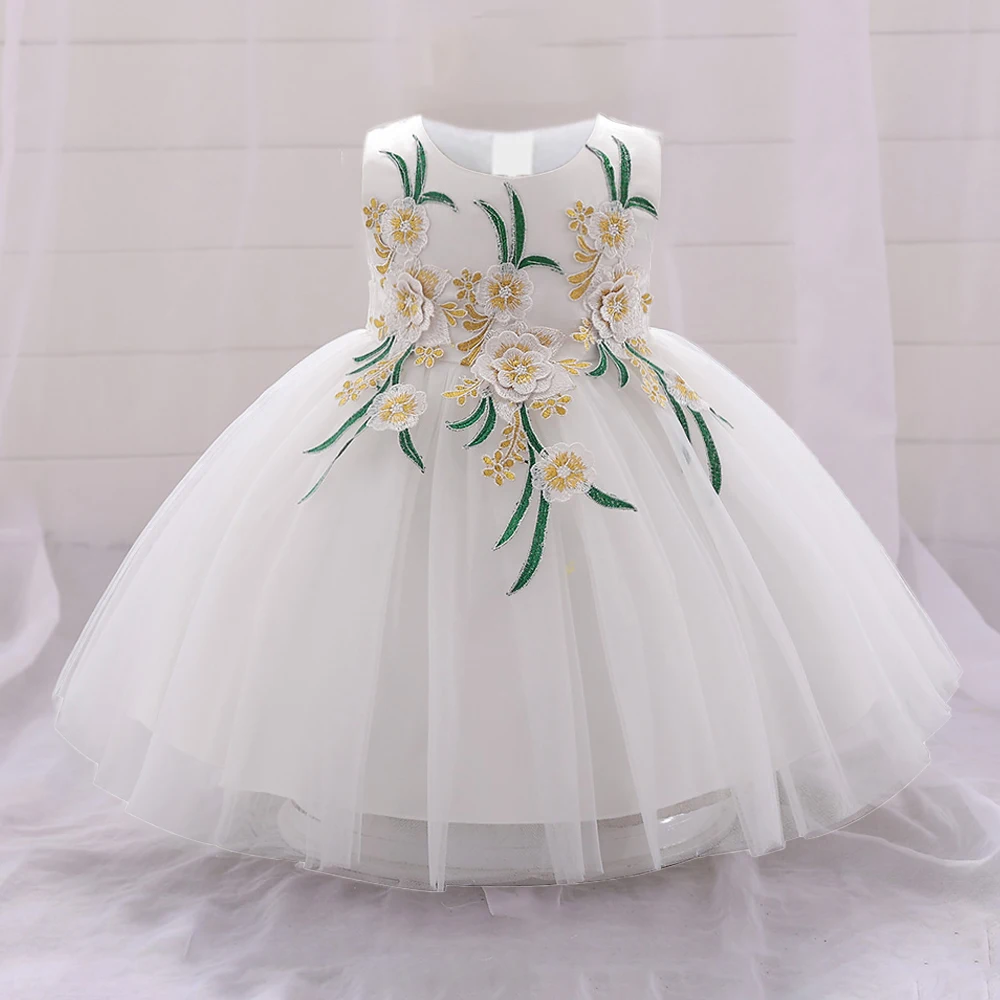 

Fluffy Flower Tulle Baby Girls Dress White Wedding Party Baptism Princess Dresses for Girl 1st Birthday Formal Gala Kid Clothes