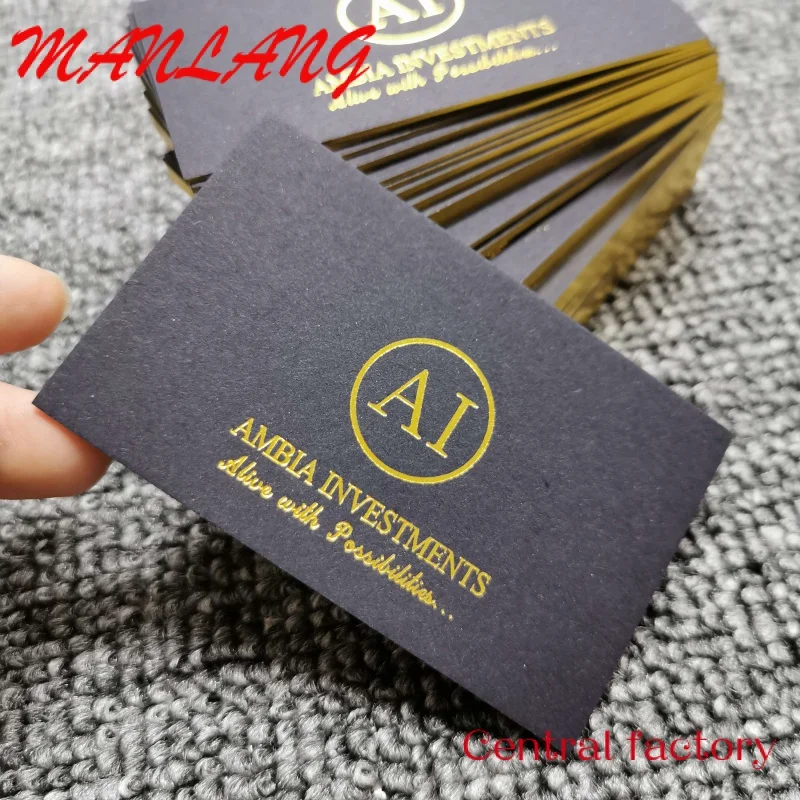 

Custom hot stamping black cardboard business card Gold Foil Embossed Custom Business Cards