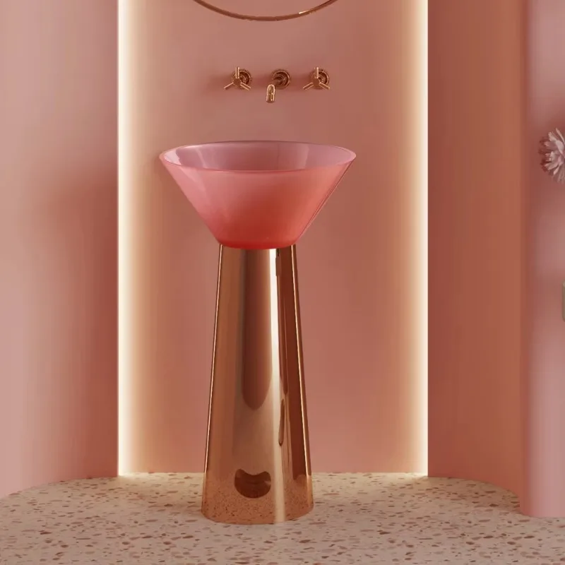 

Romantic pink crystal colorful sink freestanding basin stainless steel bathroom sink floor rack pure resin stone wash basin