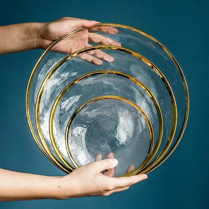 Wedding Decoration Glass Plates, 13 Inch Gold Rim Design Wholesale Charger Plates