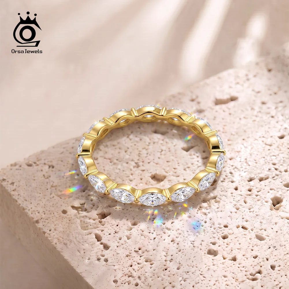 ORSA JEWELS 925 Sterling Silver Dainty D Color Marquise Cut Moissanite Eternity Band Ring Wedding Band for Women Jewelry MOR23