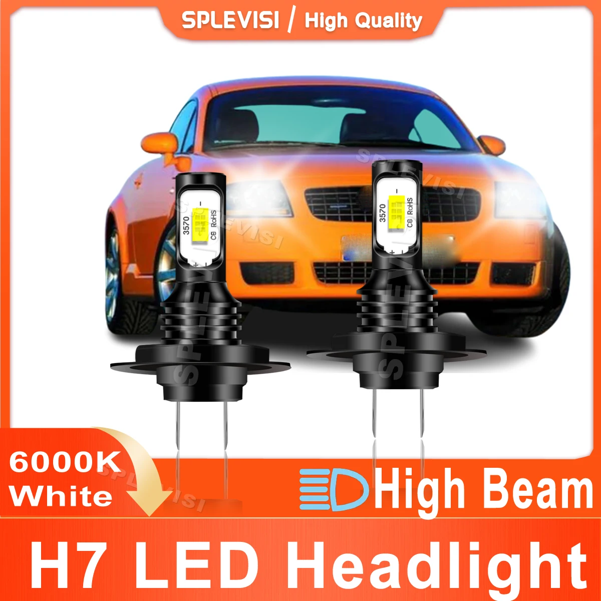 2x Car Light H7 LED Headlight High Beam 6000K Pure White Replace For Audi TT MK1 8N 1998 1999 2000 2001 2002 2003 2004 2005 2006