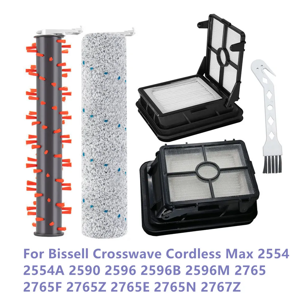 Roller Brushes Filters For Bissell Crosswave Cordless Max 2554 2554A 2590 2596 2596B 2596M 2765 2765F 2765Z 2765E 2765N 2767Z