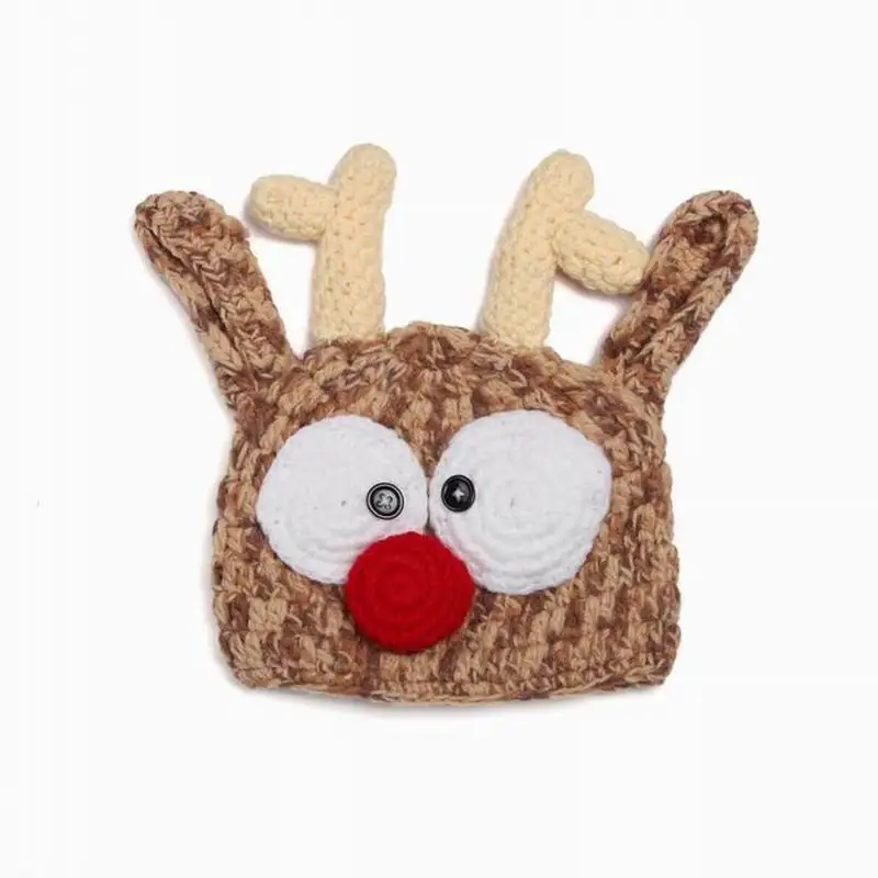 Christmas Hand Knitted Deers Hats Newborn Photography Props Boy Animal Beanie Hats Newborn Photography Outfit Photoshoot Outfit