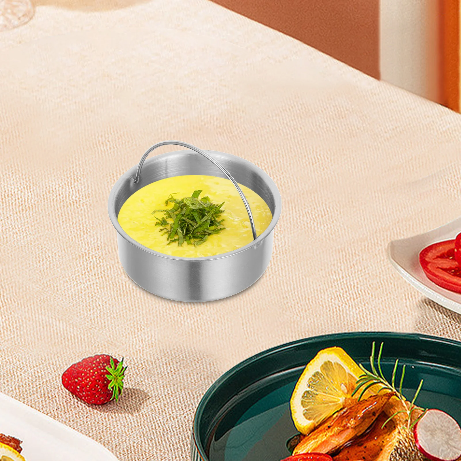 

1pc 304 Stainless Steel Steaming Bowl Round Egg Steamer For Home Commercial Use Multifunctional Kitchen Gadget Soup Stew