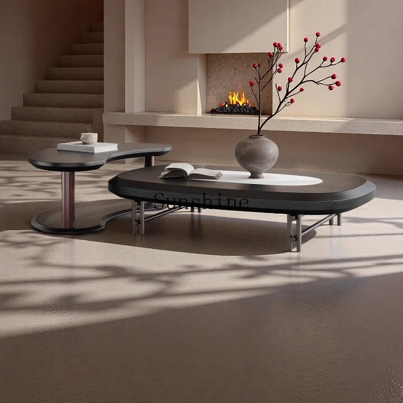 Italian living room household light luxury oval tea table wabi sand wind luxury stone coffee table