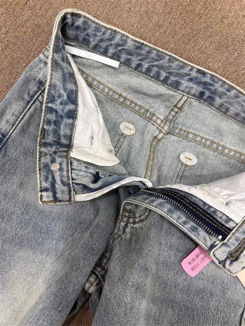 2025 Design Sense Loose Straight Leg Jeans For Women's Summer New Style Washed and Worn High Waist Slimming and Wide Leg Pants