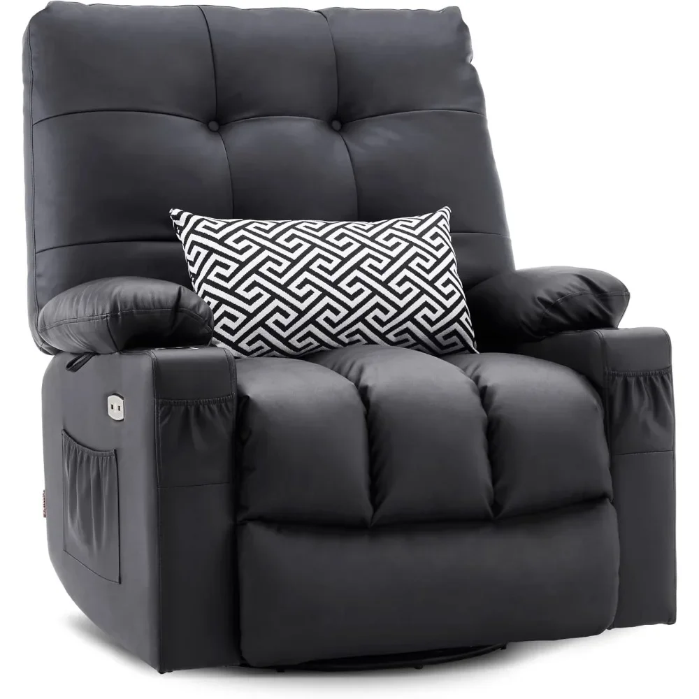 

Large Power Swivel Glider Rocker Recliner Chair with Vibration and Heat for Nursery and USB Ports, Cup Holders and Pockets