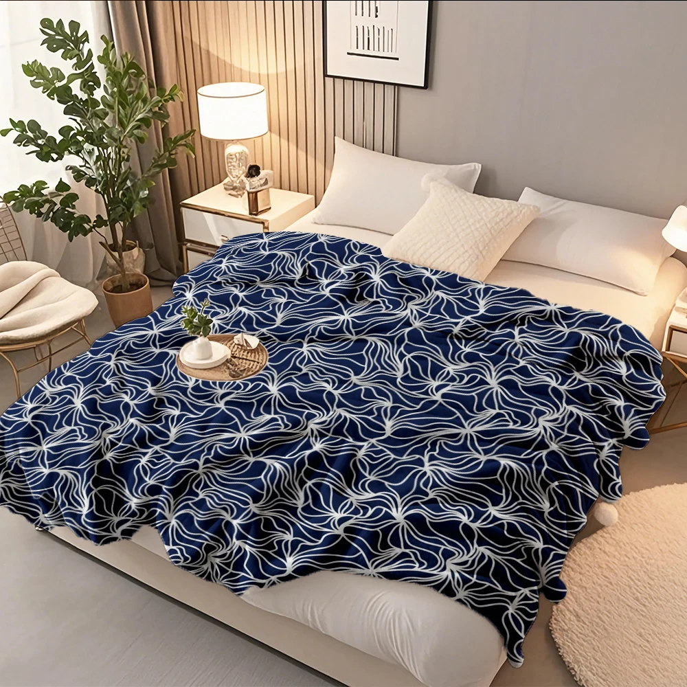 

Flannel Soft Blanket Dark Blue And White For Bathroom Nordic Throw Blanket Hypoallergenic Ultra-soft Touch Blankets Adults